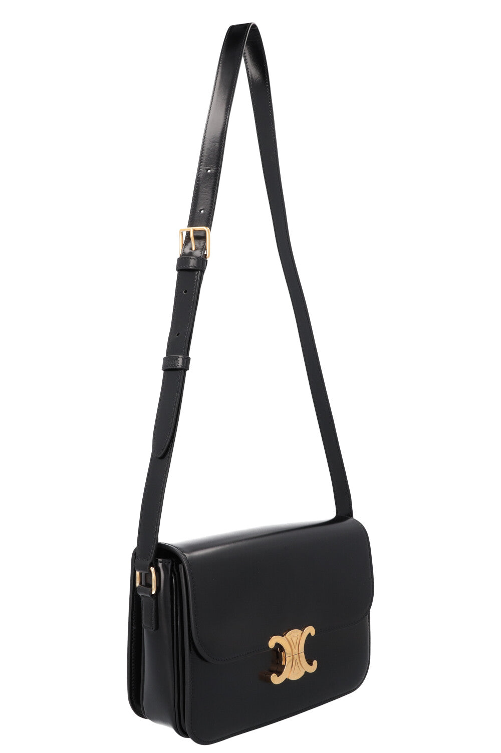 CELINE Triomphe Teen Crossbody Bag Black Shiny Leather