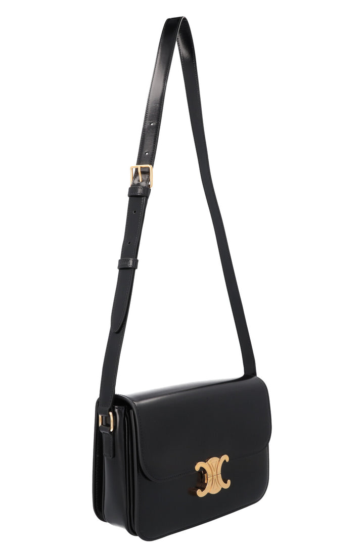 CELINE Triomphe Teen Crossbody Bag Black Shiny Leather