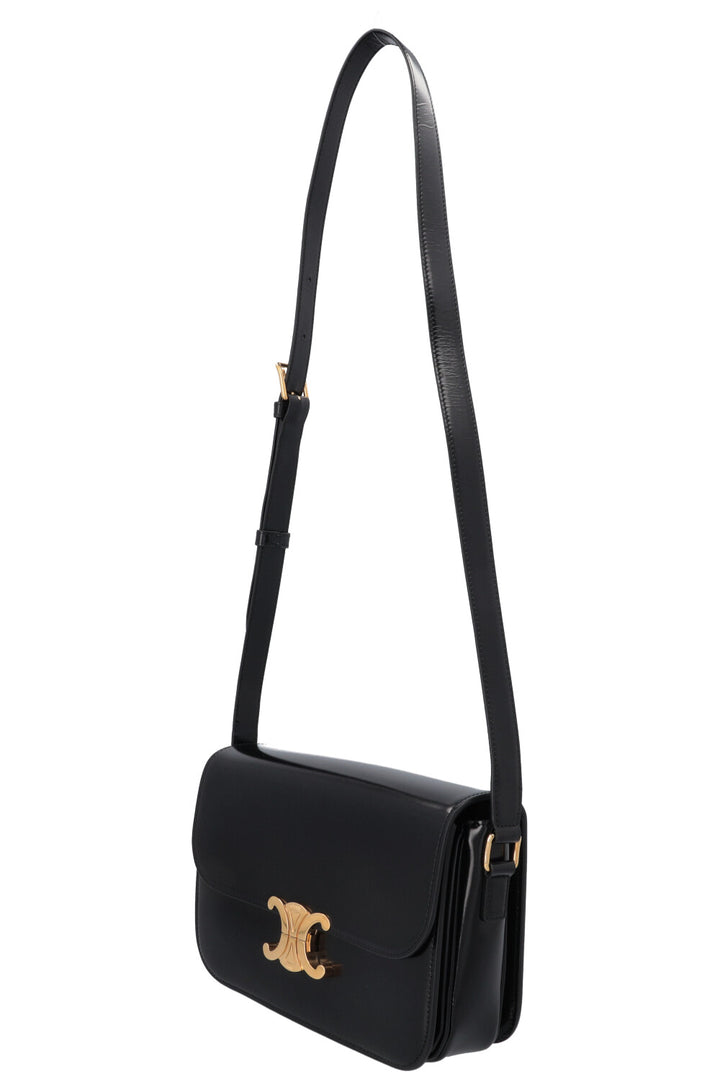 CELINE Triomphe Teen Crossbody Bag Black Shiny Leather