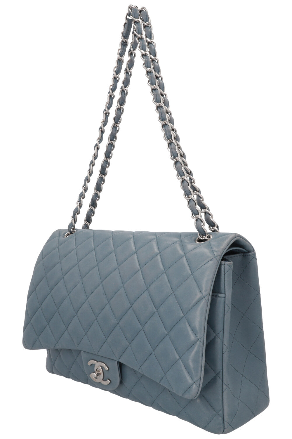 CHANEL Maxi Double Flap Bag Leather Blue