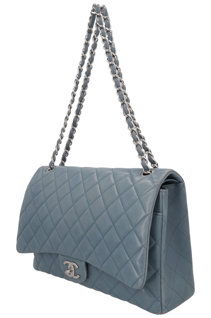 CHANEL Maxi Double Flap Bag Leather Blue
