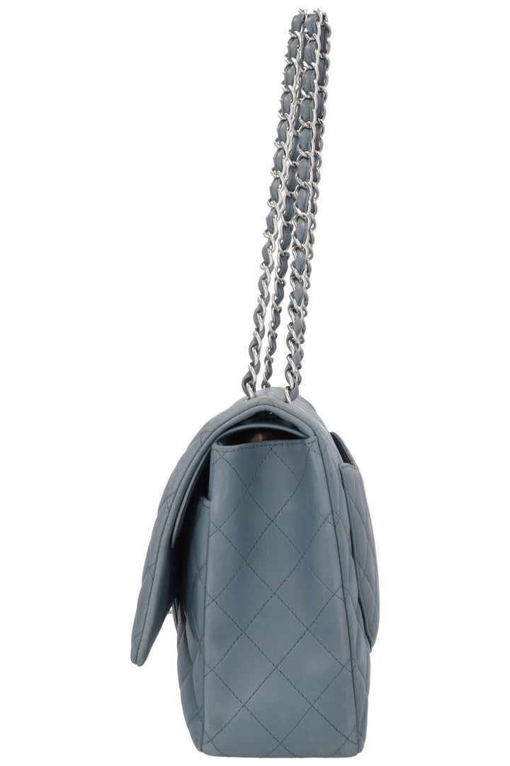 CHANEL Maxi Double Flap Bag Leather Blue