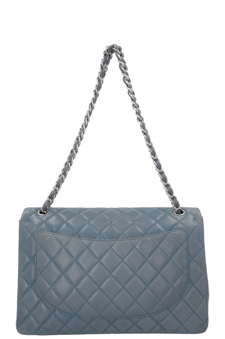 CHANEL Maxi Double Flap Bag Leather Blue