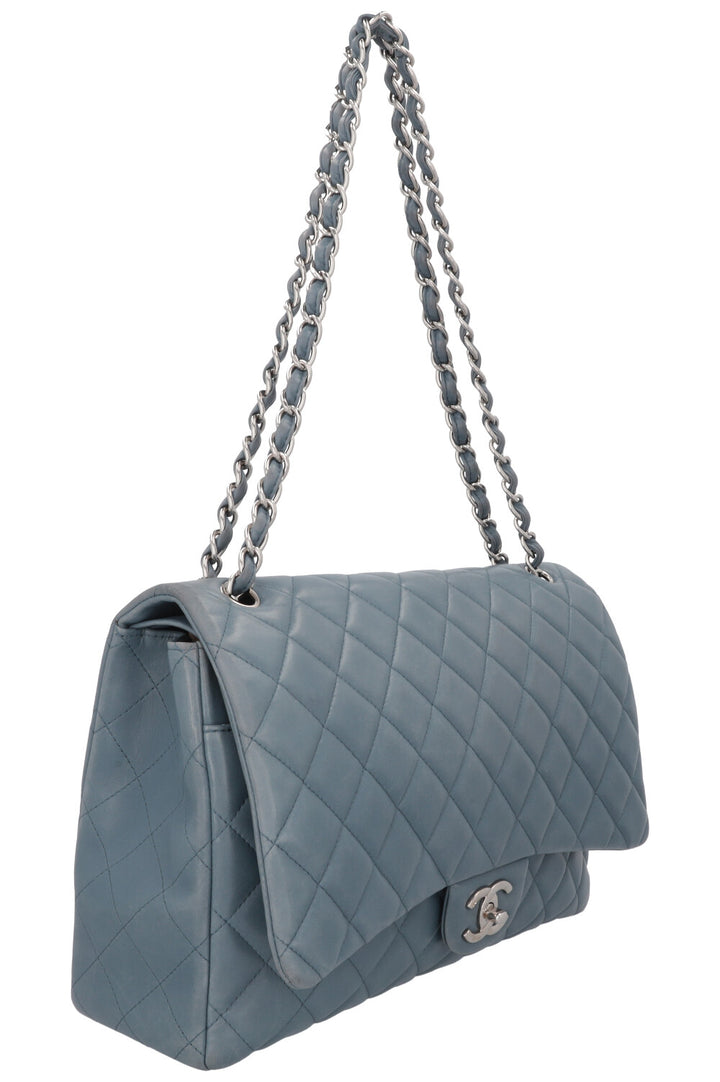 CHANEL Maxi Double Flap Bag Leather Blue