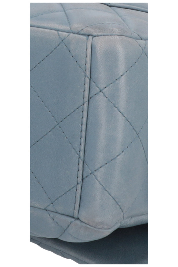 CHANEL Maxi Double Flap Bag Leather Blue
