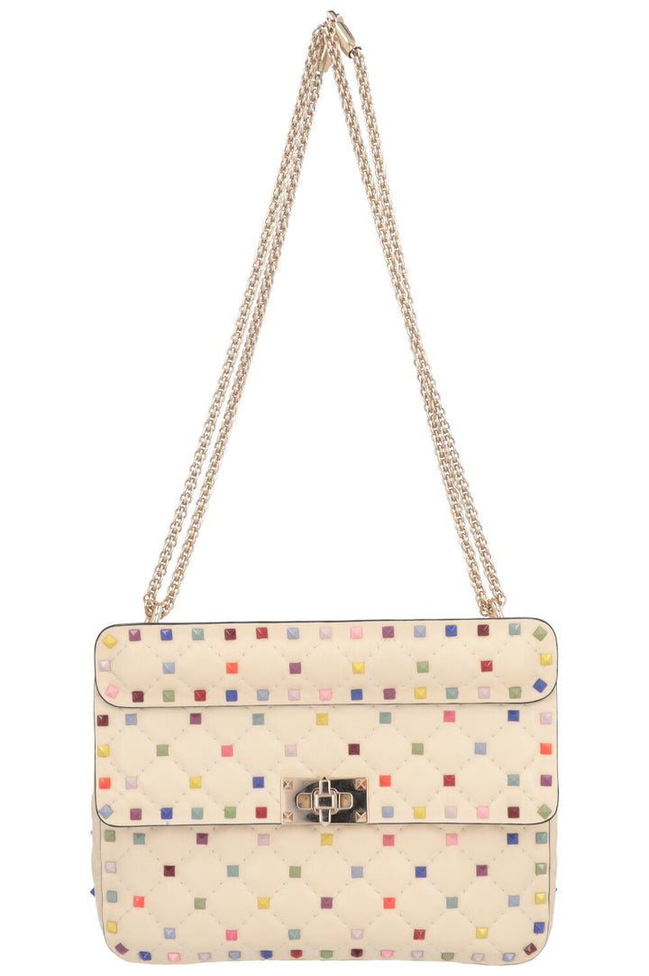 VALENTINO Medium Rockstud Spike Bag Creme Multicolor