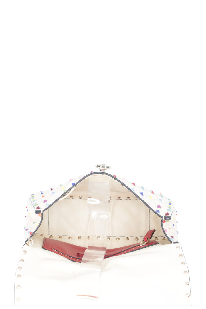 VALENTINO Medium Rockstud Spike Bag Creme Multicolor