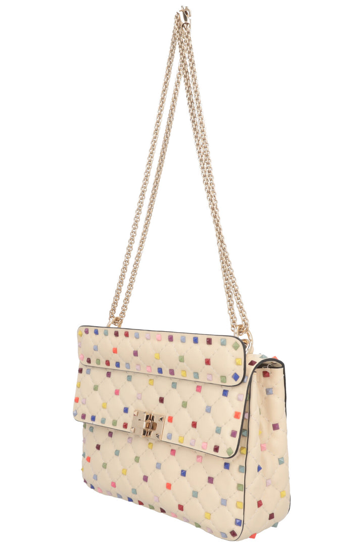 VALENTINO Medium Rockstud Spike Bag Creme Multicolor