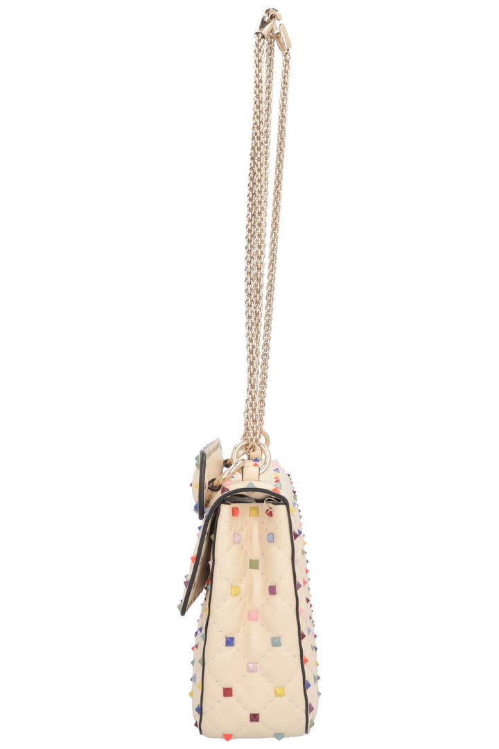 VALENTINO Medium Rockstud Spike Bag Creme Multicolor