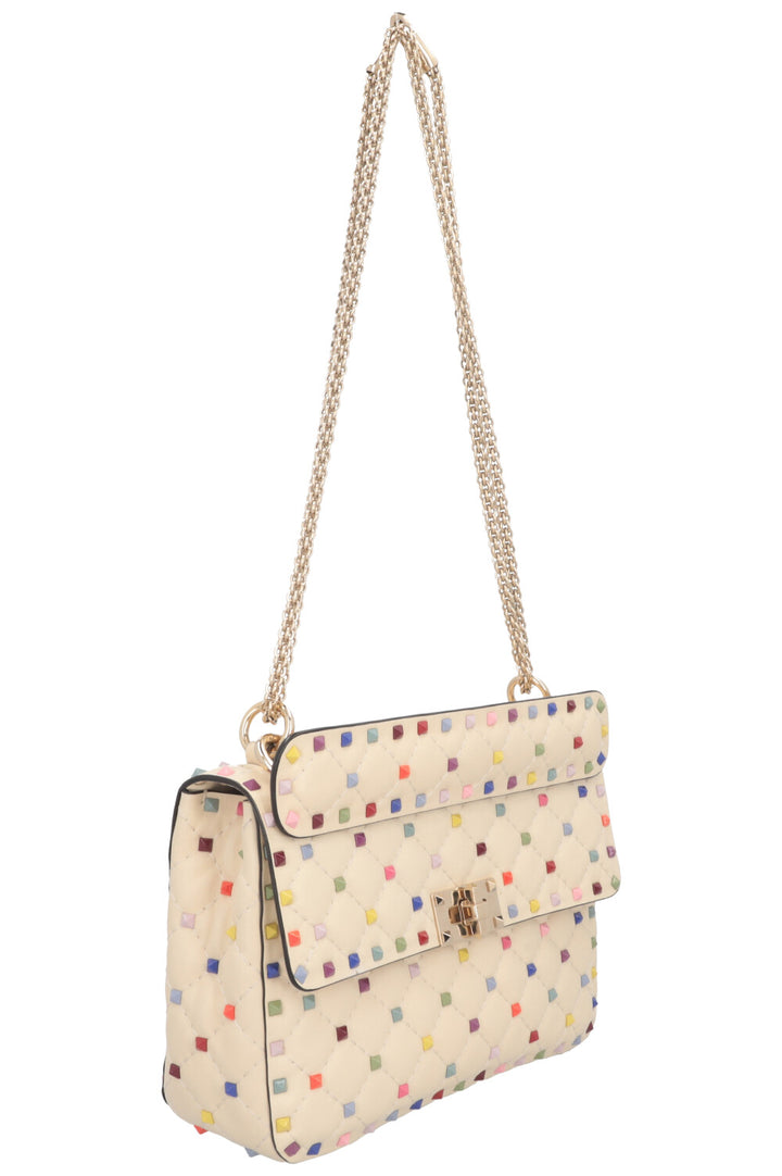 VALENTINO Medium Rockstud Spike Bag Creme Multicolor