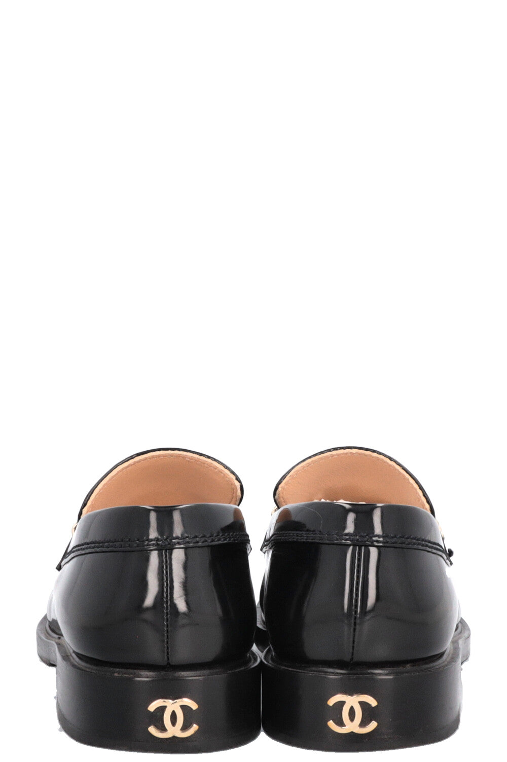 CHANEL Logo Loafers Patent Black