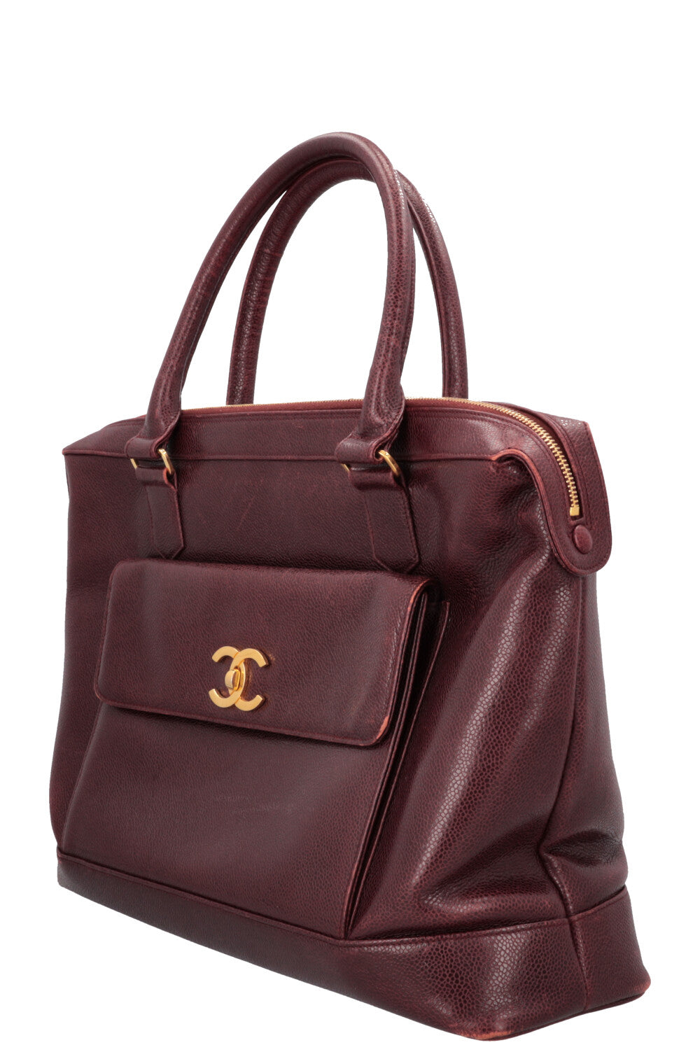 CHANEL Vintage CC Pocket Tote Caviar Bordeaux