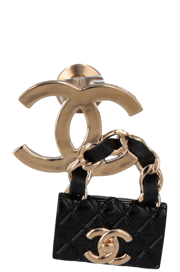 CHANEL CC Purse Pin Champagne Gold Black