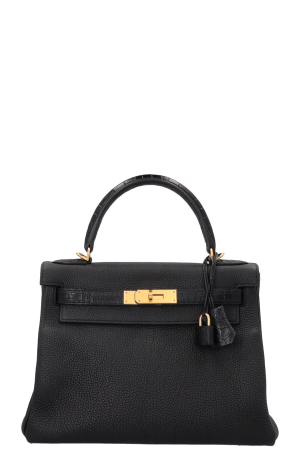 HERMÈS Kelly 28 Touch Togo Crocodile Porosus Mat Noir