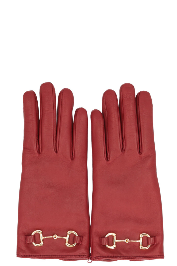 GUCCI Horsebit Gloves Leather Red