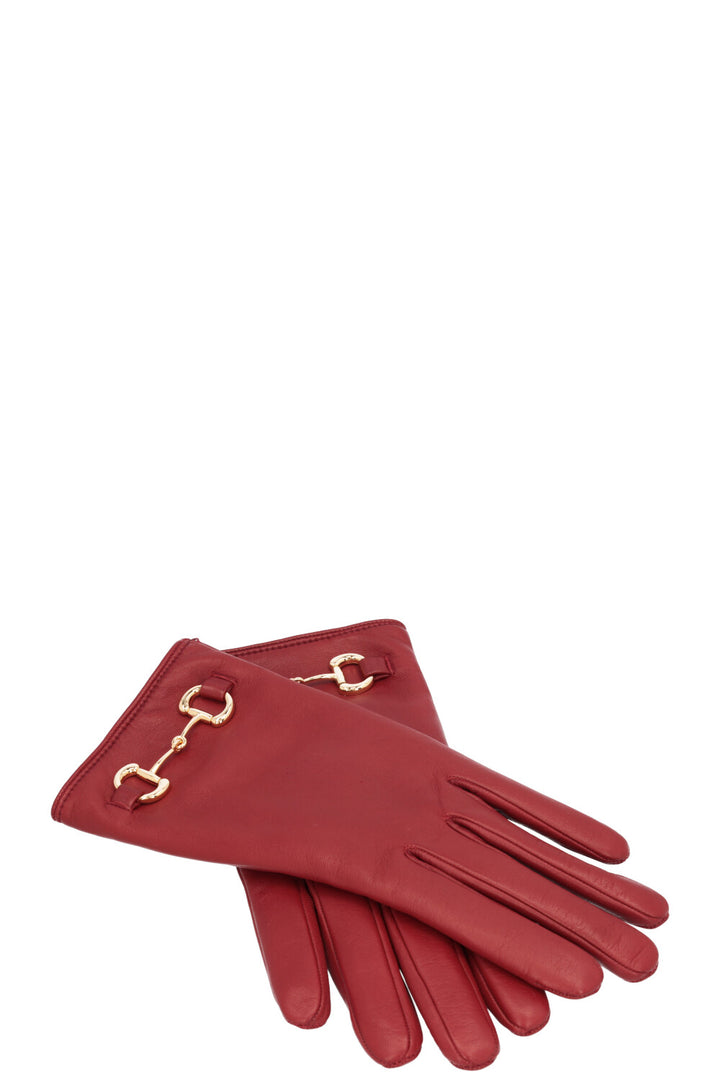 GUCCI Horsebit Gloves Leather Red