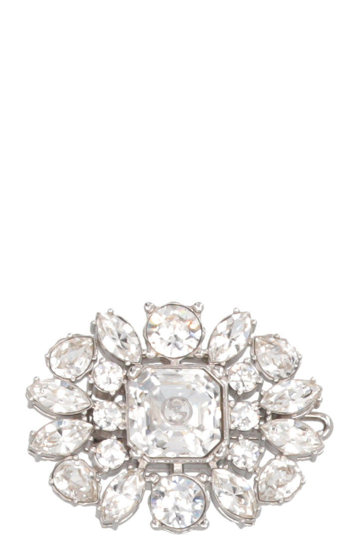 GUCCI Crystal Interlocking GG Hair Clip Silver