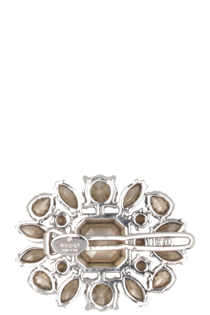 GUCCI Crystal Interlocking GG Hair Clip Silver