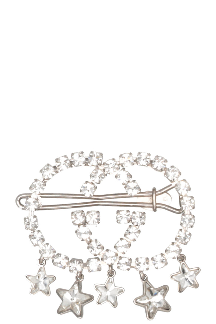 GUCCI Crystal Star Drop Hair Clip Silver