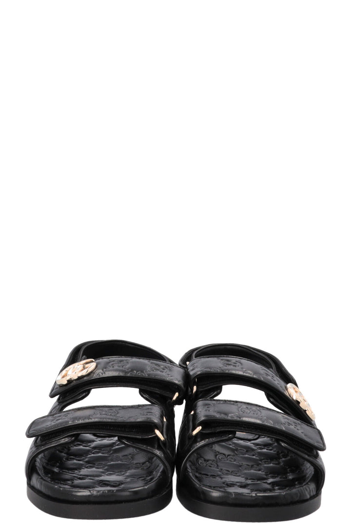 GUCCI Marmont GG Velcro Sandals Leather Black