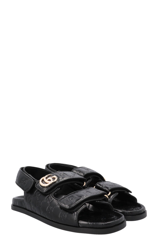 GUCCI Marmont GG Velcro Sandals Leather Black