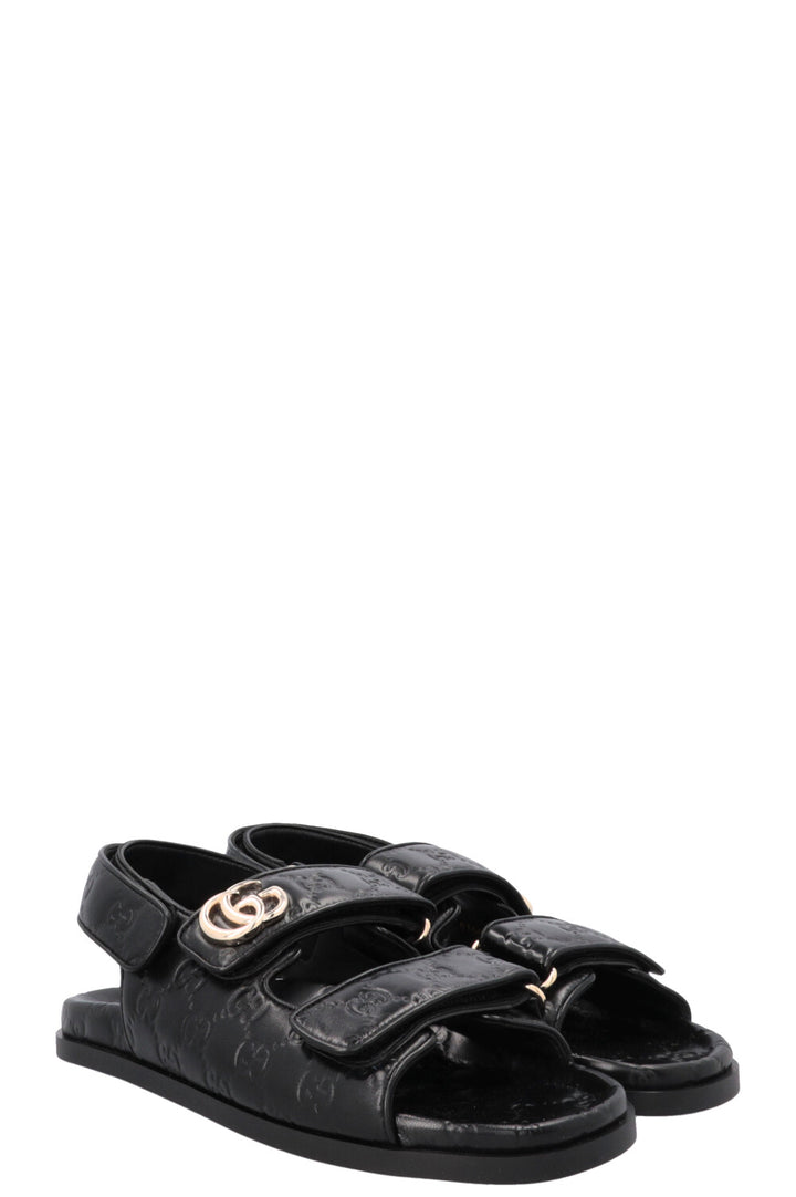 GUCCI Marmont GG Velcro Sandals Leather Black
