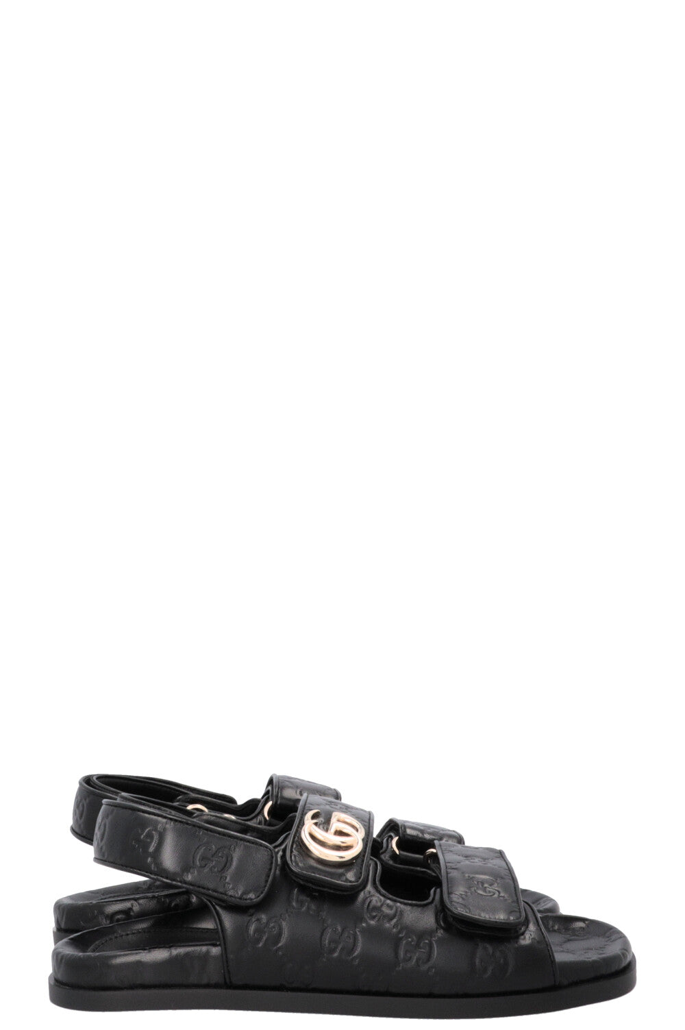 GUCCI Marmont GG Velcro Sandals Leather Black