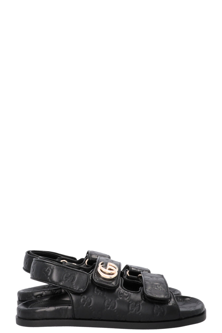GUCCI Marmont GG Velcro Sandals Leather Black