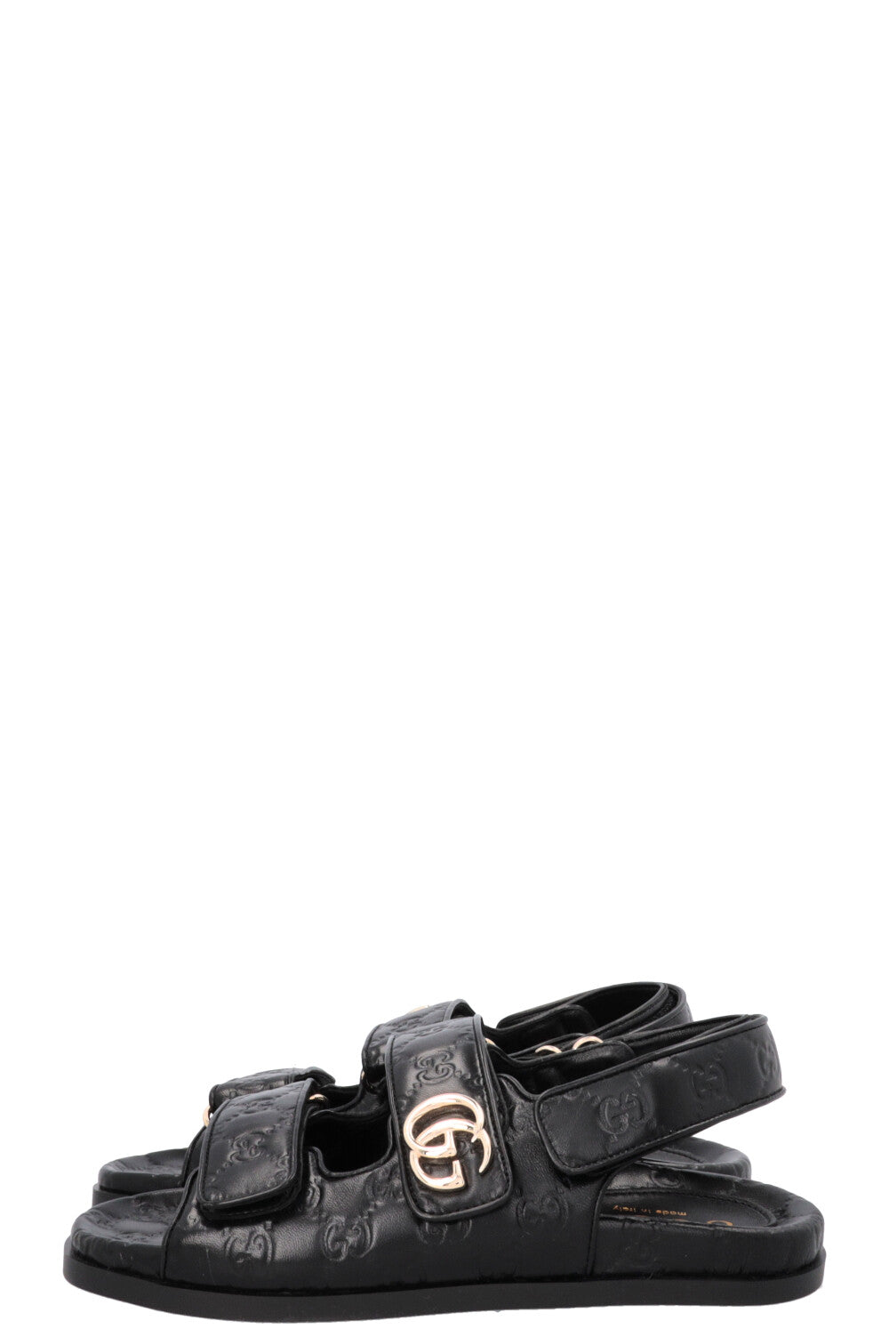 GUCCI Marmont GG Velcro Sandals Leather Black