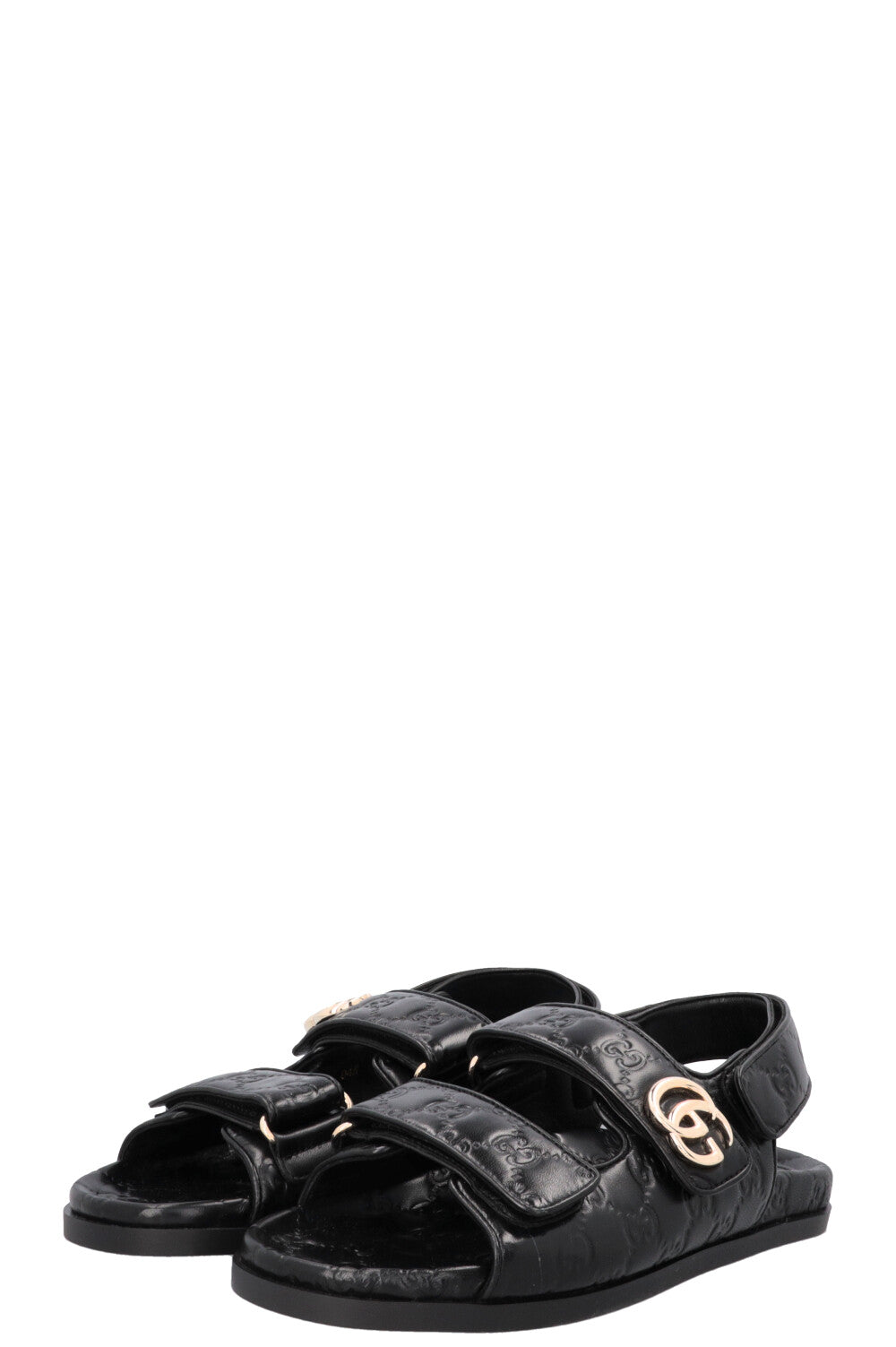 GUCCI Marmont GG Velcro Sandals Leather Black