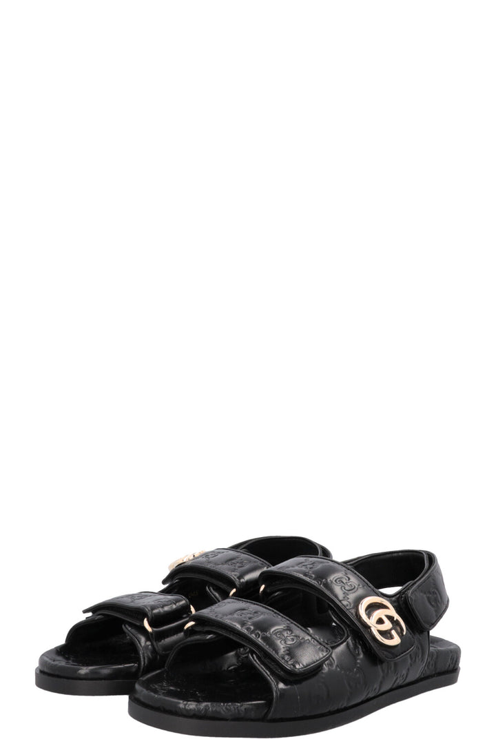 GUCCI Marmont GG Velcro Sandals Leather Black