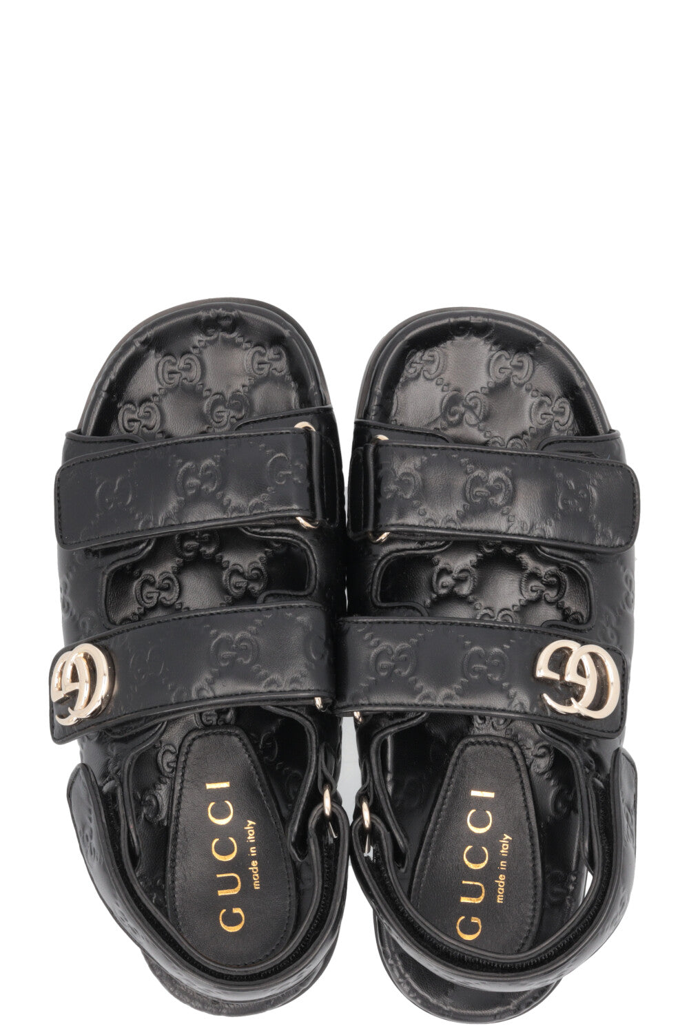GUCCI Marmont GG Velcro Sandals Leather Black