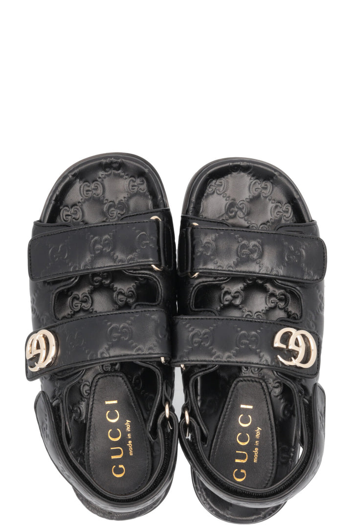 GUCCI Marmont GG Velcro Sandals Leather Black