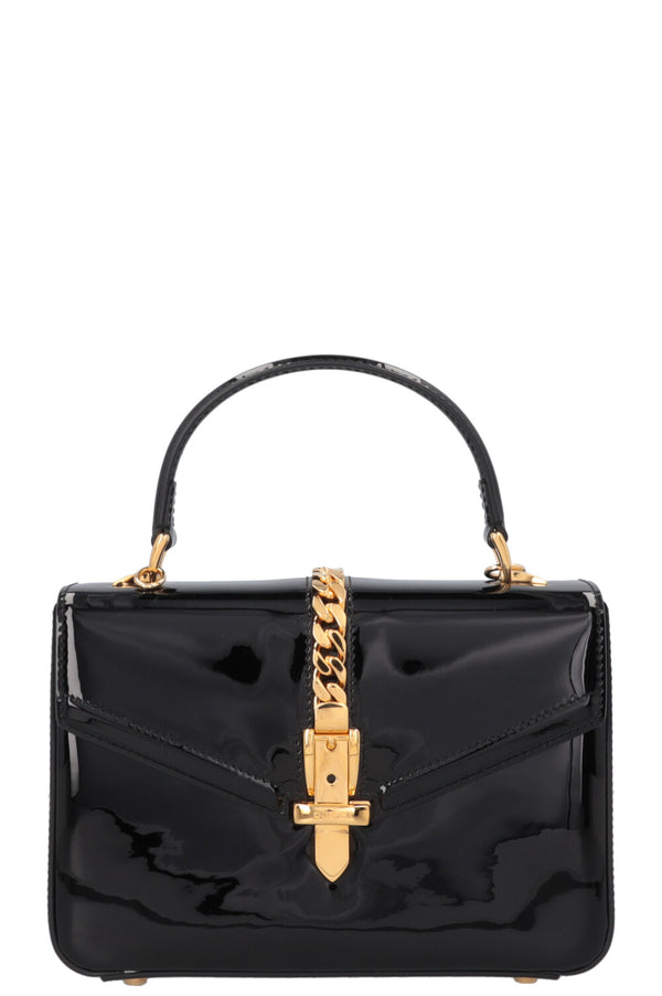 Sac à main GUCCI Sylvie 1969 Mini à poignée supérieure, noir verni