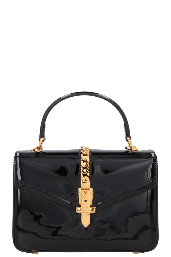 Sac à main GUCCI Sylvie 1969 Mini à poignée supérieure, noir verni