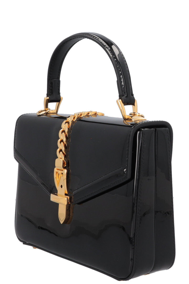Sac à main GUCCI Sylvie 1969 Mini à poignée supérieure, noir verni