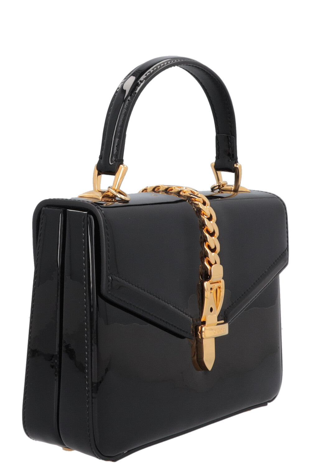 Sac à main GUCCI Sylvie 1969 Mini à poignée supérieure, noir verni