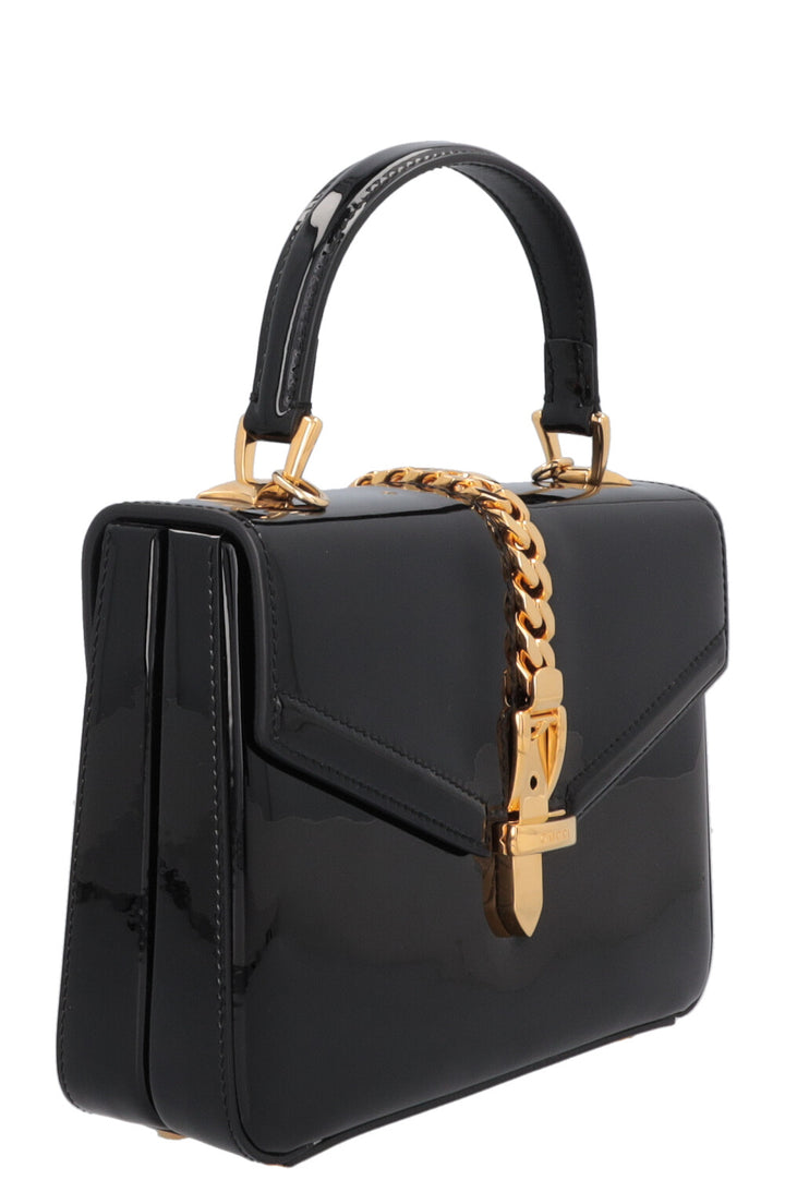 Sac à main GUCCI Sylvie 1969 Mini à poignée supérieure, noir verni