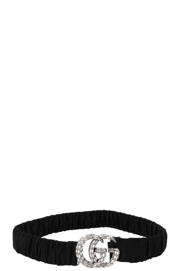GUCCI Crystal Marmont Satin Belt Black