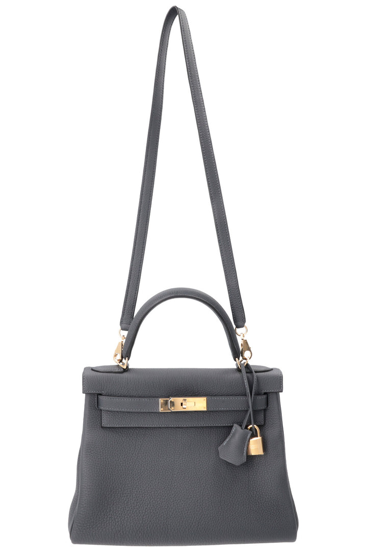 HERMÈS Kelly 28 Retourne Togo Gris Misty