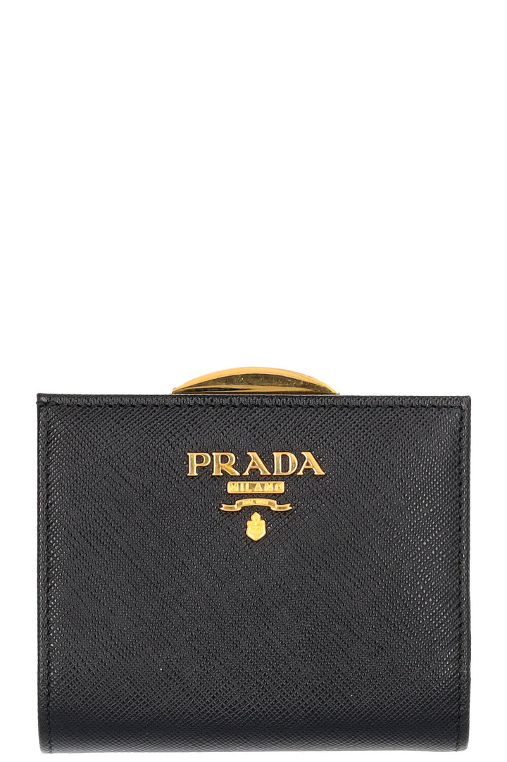 Portefeuille compact PRADA Pushlock Saffiano Noir