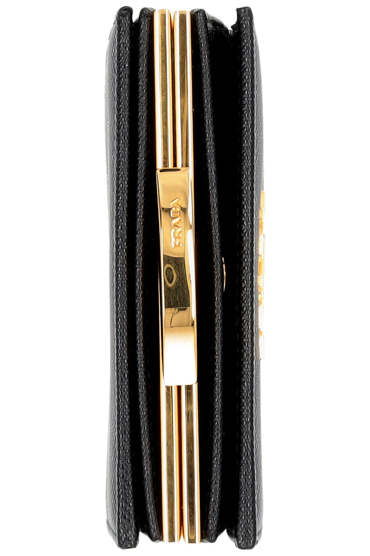Portefeuille compact PRADA Pushlock Saffiano Noir