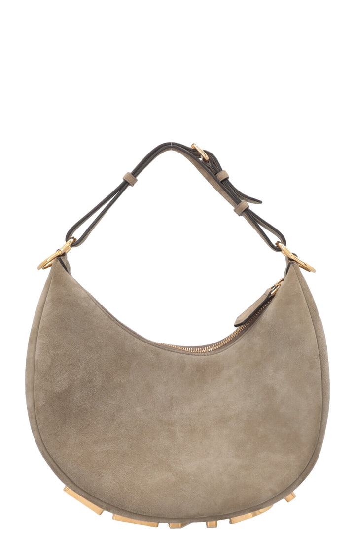 FENDI Fendigraphy Small Hand Bag Suede Beige