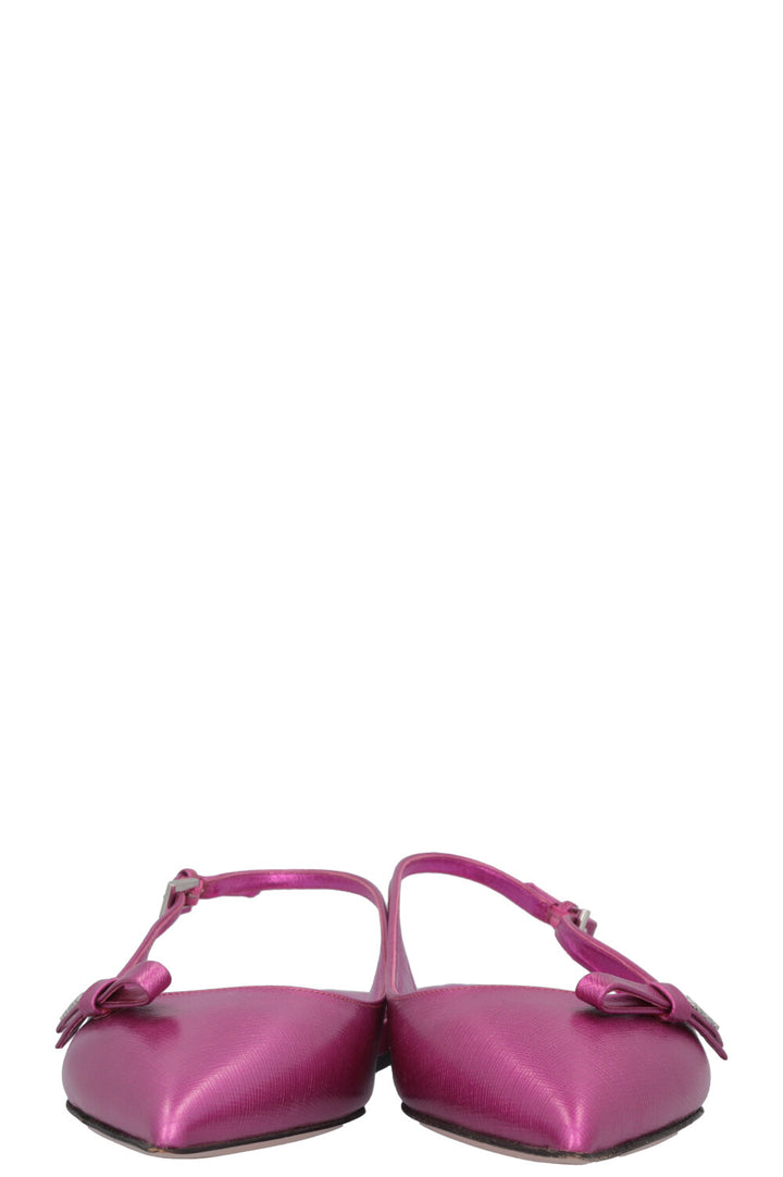 PRADA Slingback Flats Saffiano Metallic Pink