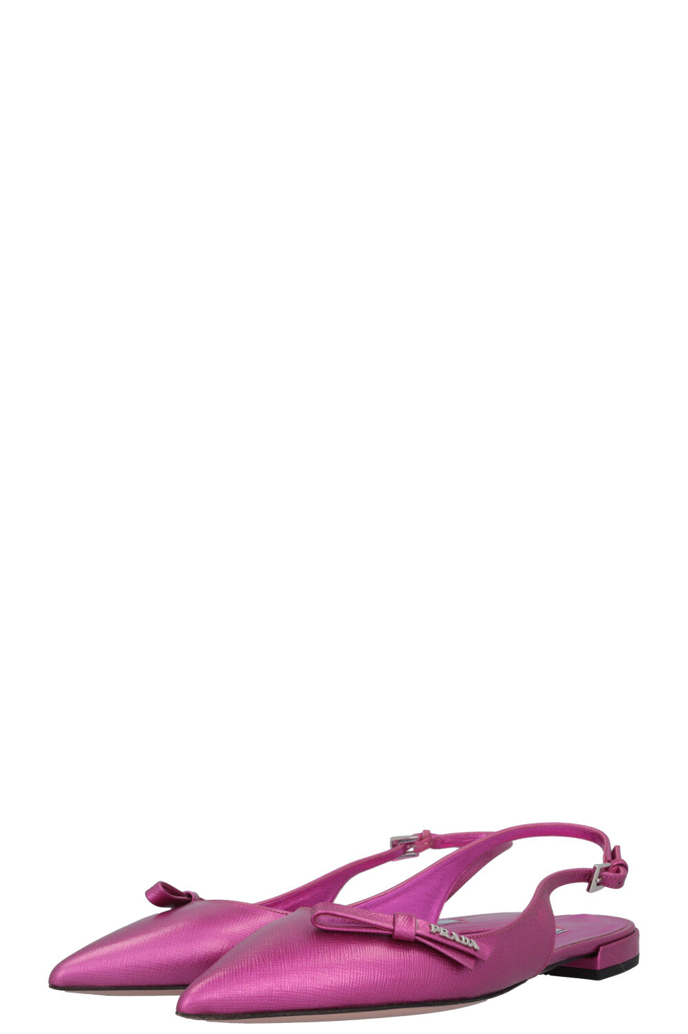 PRADA Slingback Flats Saffiano Metallic Pink