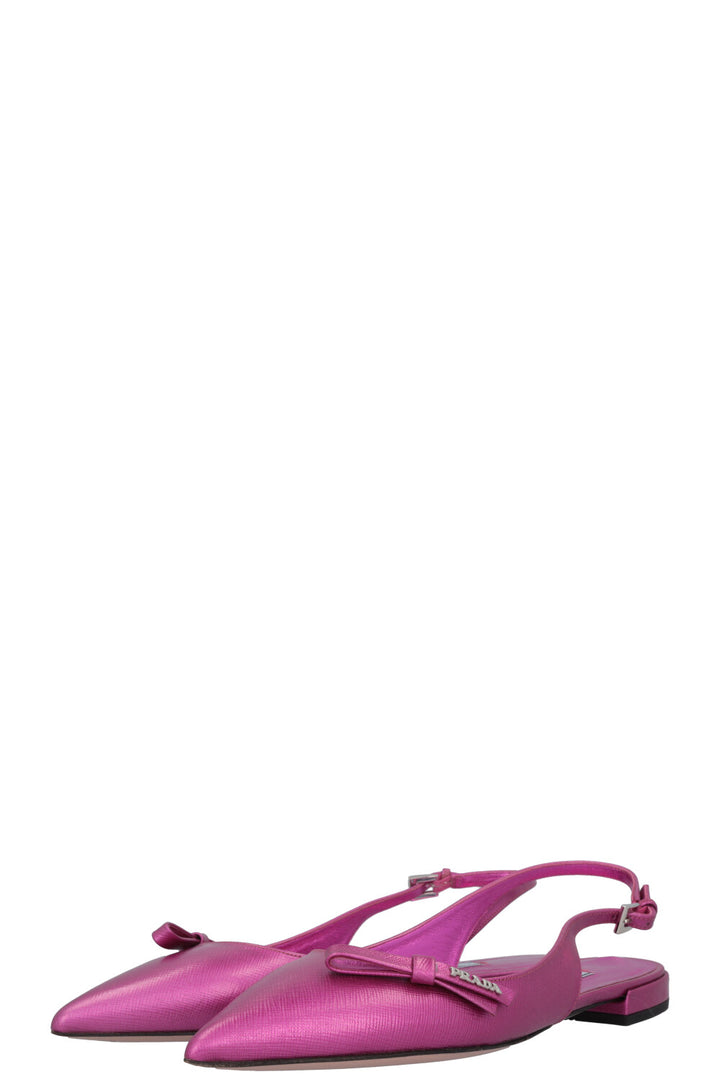 PRADA Slingback Flats Saffiano Metallic Pink