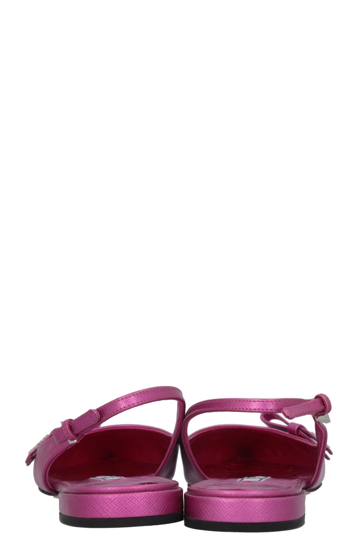 PRADA Slingback Flats Saffiano Metallic Pink