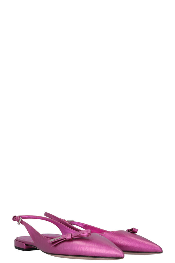 PRADA Slingback Flats Saffiano Metallic Pink