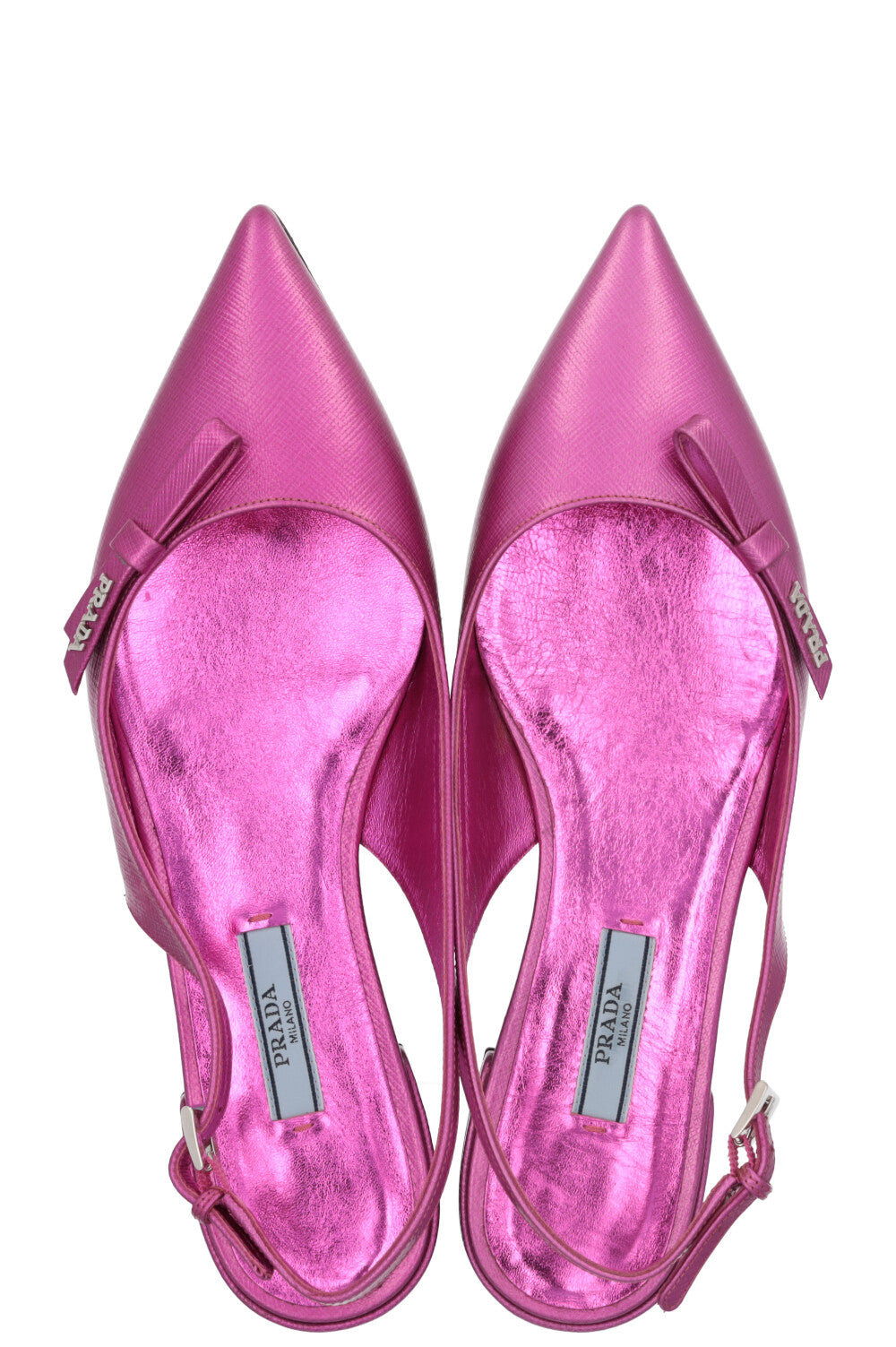 PRADA Slingback Flats Saffiano Metallic Pink