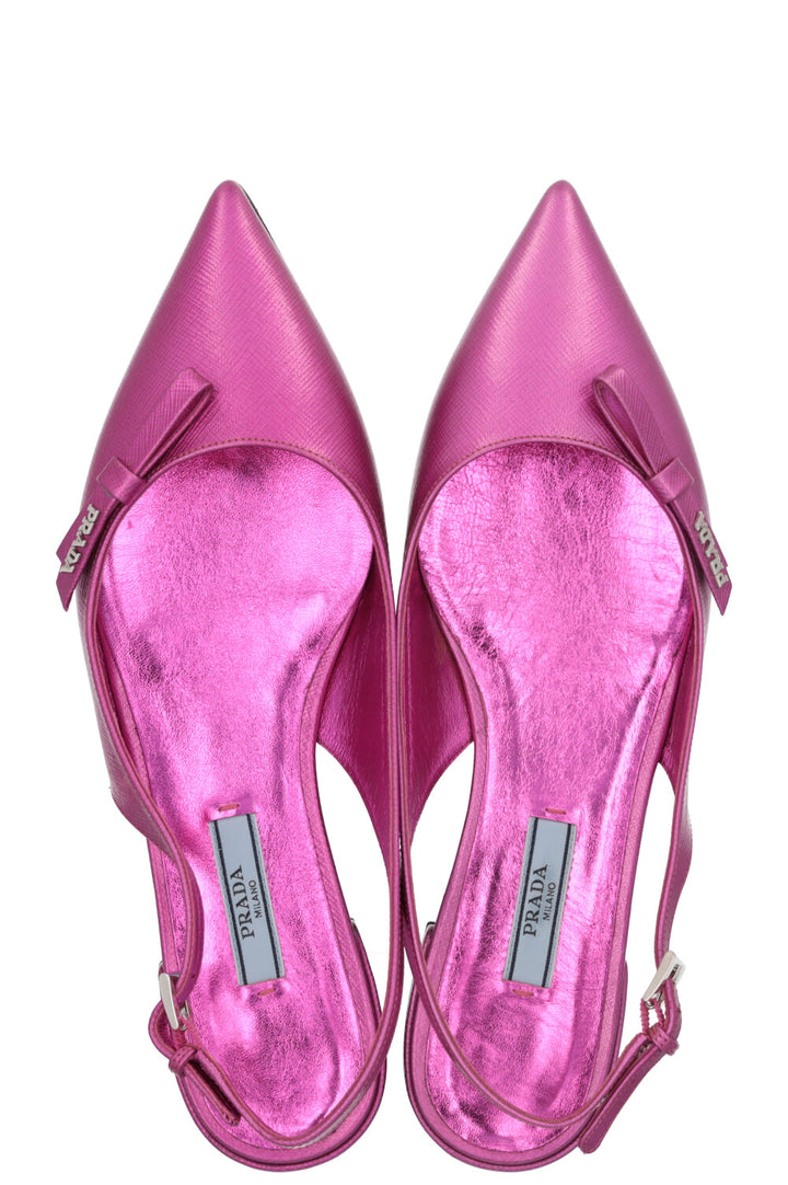 PRADA Slingback Flats Saffiano Metallic Pink